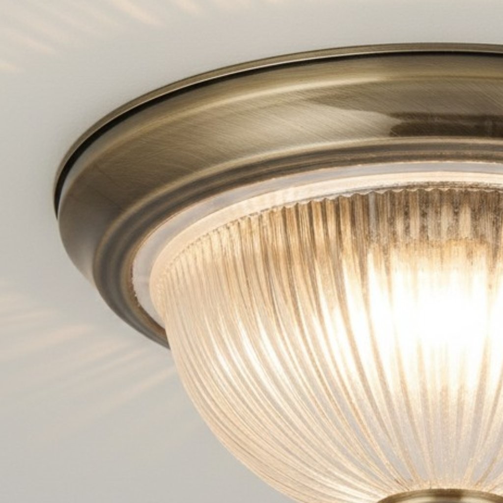 TF Vintora Modern Flush Ceiling Light - Ribbed Glass and Metal Trim for Kitchens or Hallways K2018