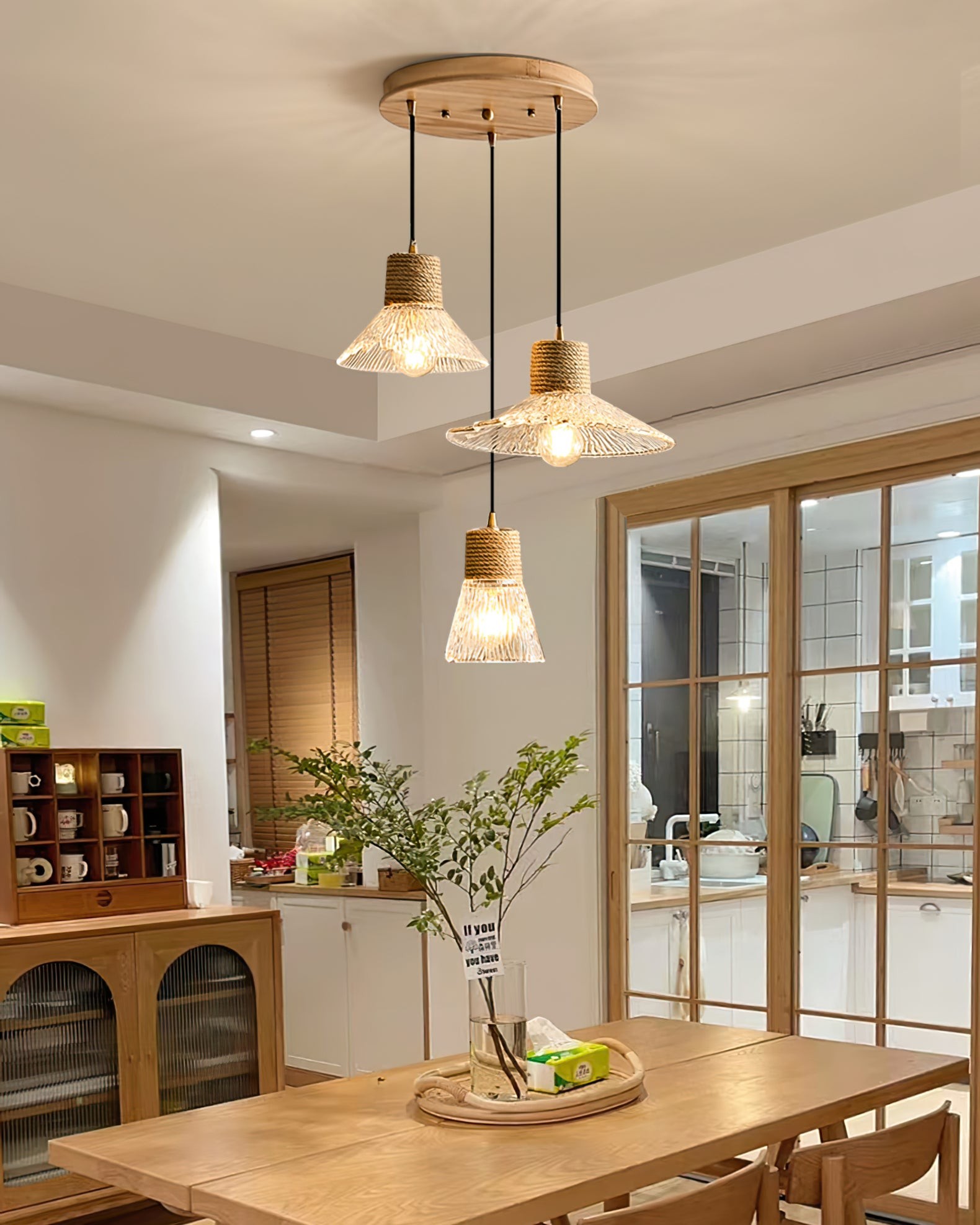 Hemp Rope Glass Pendant Lamp K1031