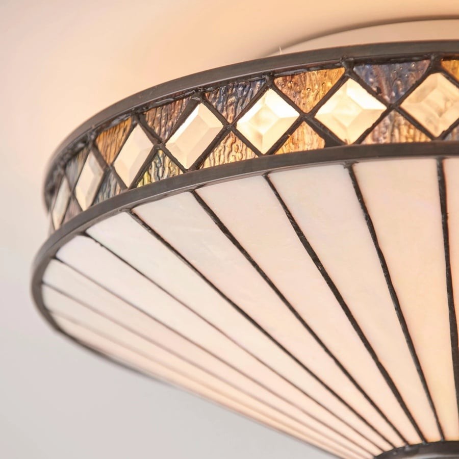 TF Fargo Geometric Flush Mount Light - Handcrafted Art Deco Stained Glass Lamp for Entryway K1982