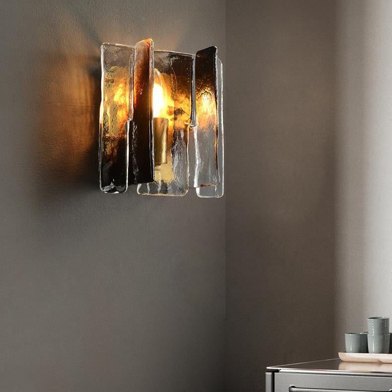 Modern Luxury Rectangle Copper Glass 1-Light Wall Sconce Lamp For Living Room K1231