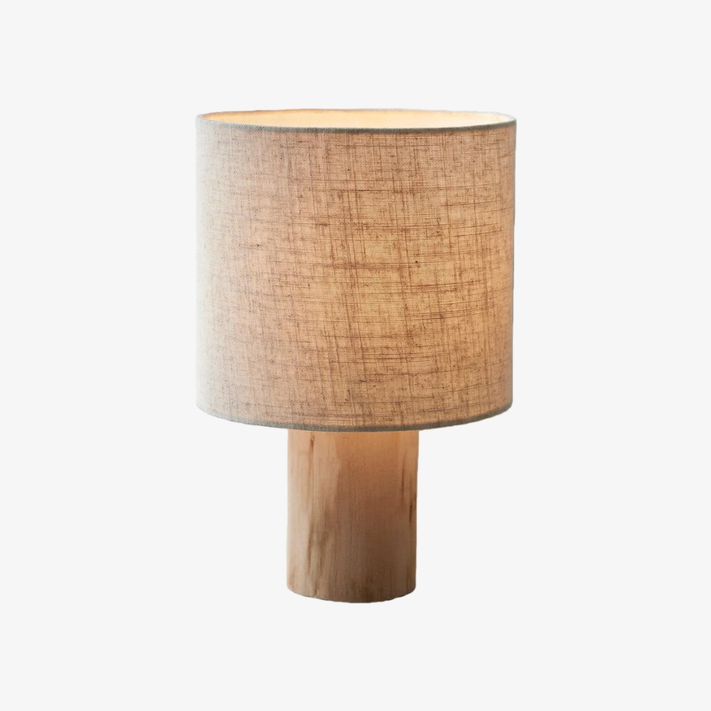 Linemora Simple Wooden Base Table Lamp - Natural Linen Cylindrical Shade for Living Room and Bedroom K1955