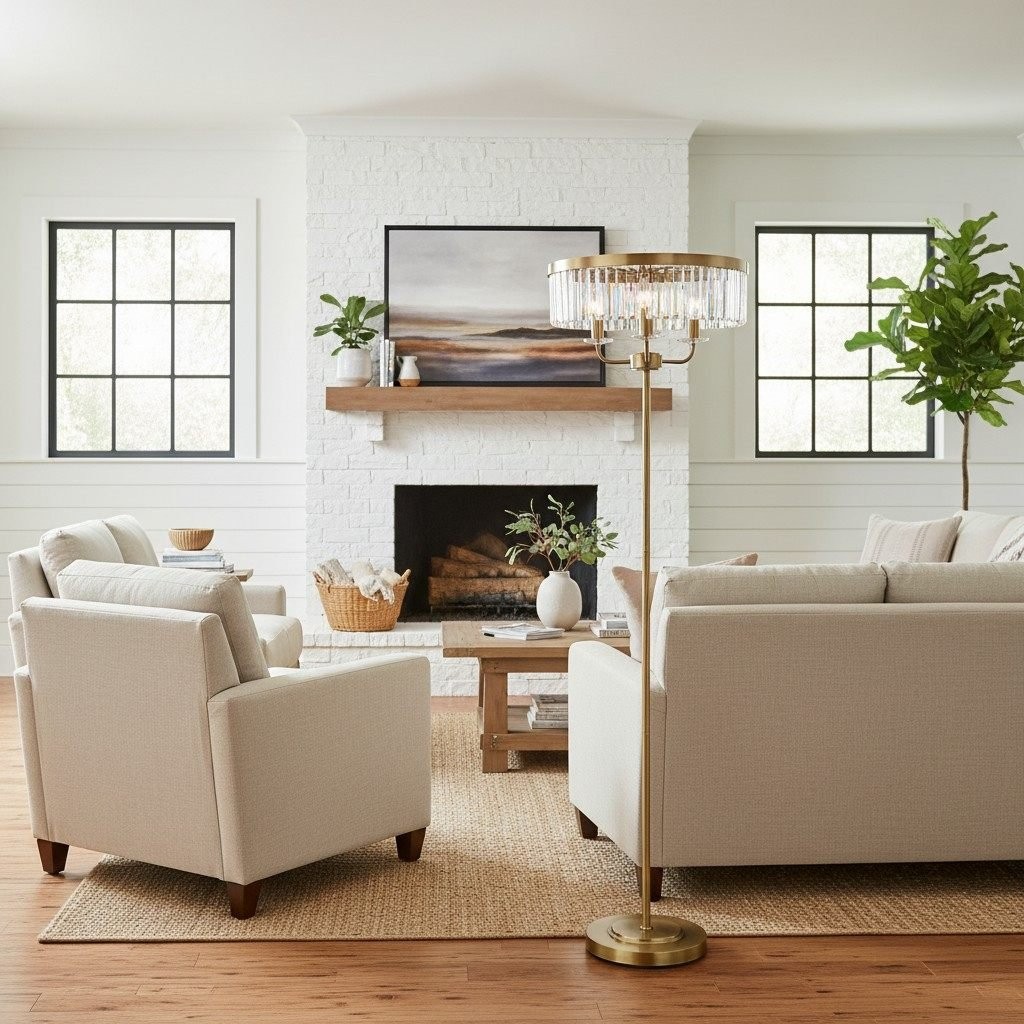 Beveline 3 Light Round Floor Lamp - Faceted Cut Glass Shades Classic Metal Finish For Living Rooms K1844