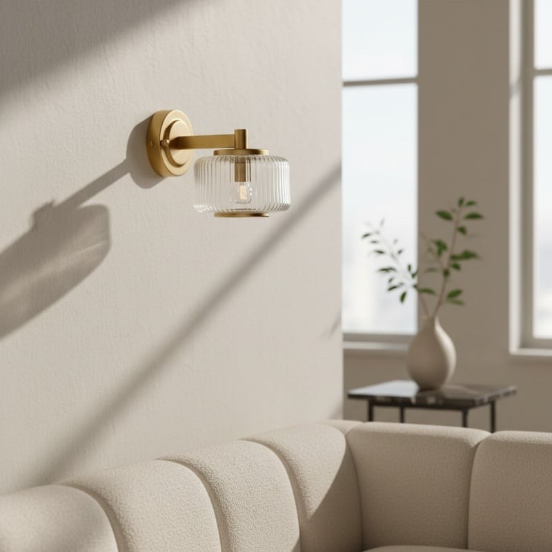 Canovus Ribbed Glass Shade Wall Lamp - Elegant Brass Sconce K2008