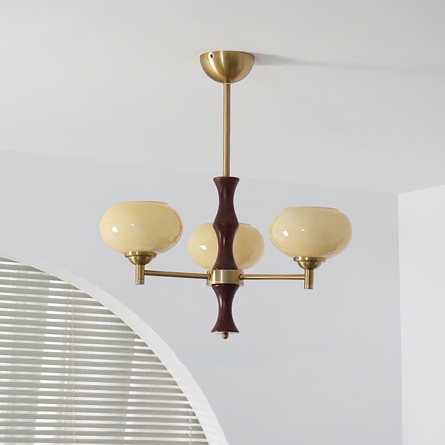Vintage Mid Century Persimmon Glass Chandelier K757