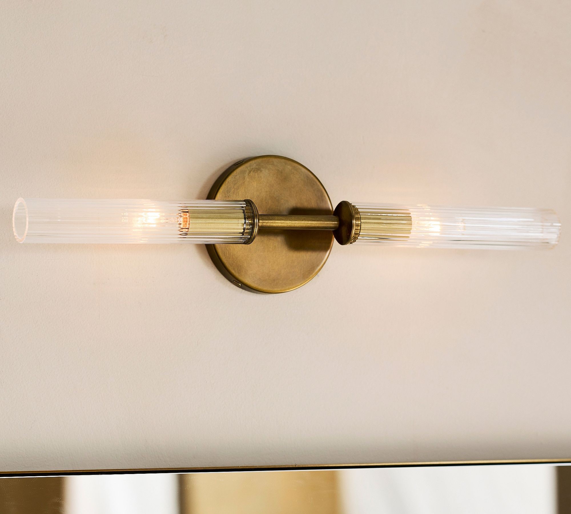 Alice Rustic Transparent Cooper Ribbed Glass Double Tube Sconce K1154