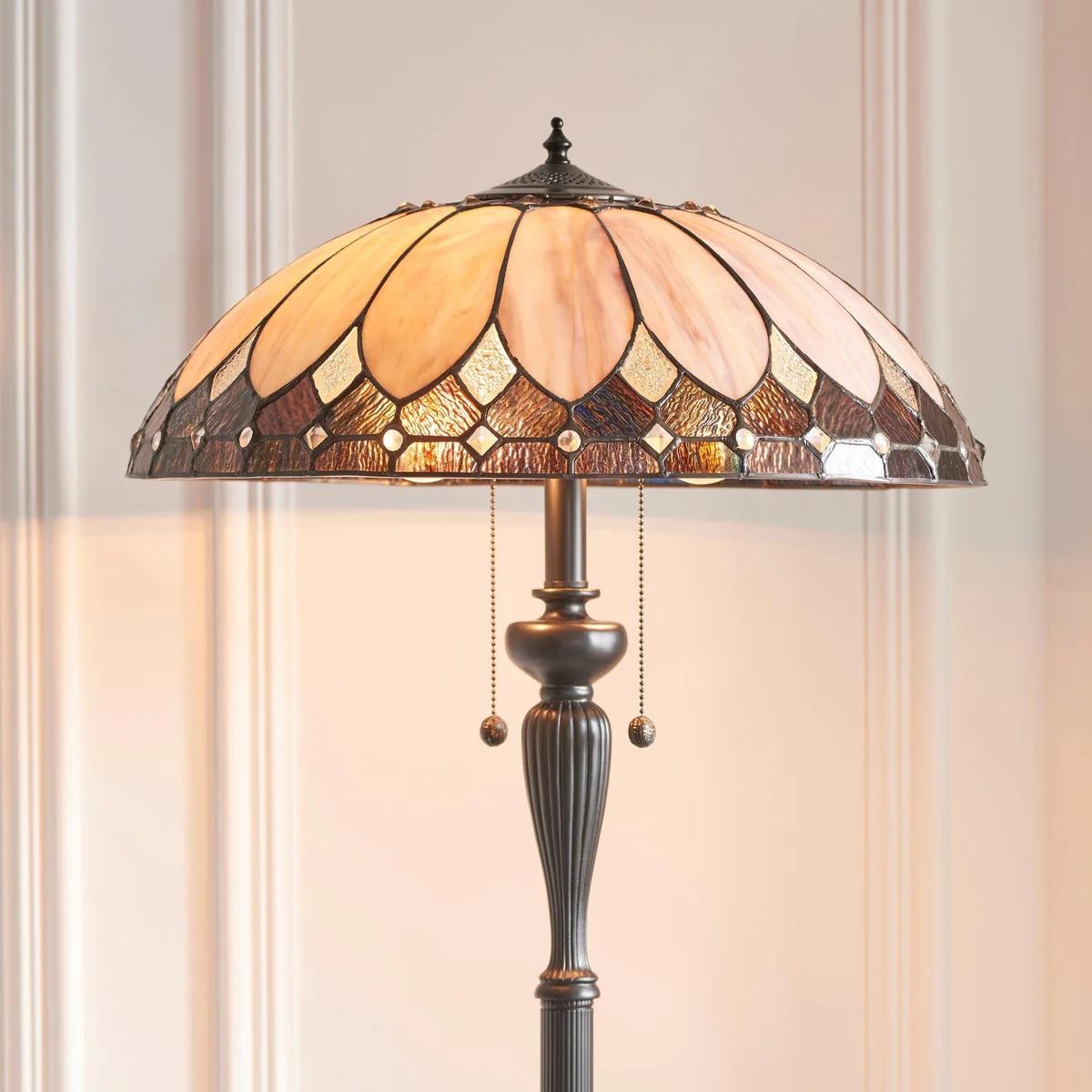TF Brooklyn Geometric Art Deco Tiffany Floor Lamp - Stained Glass Shade for Living Room K1854