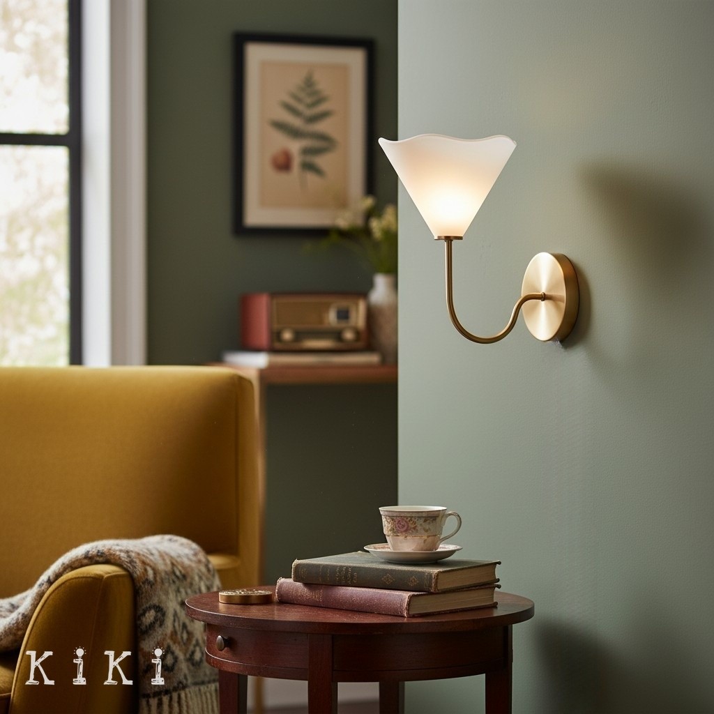 Kysara Brass Fabric Wall Light - Minimalist Flora Sconce for Bedrooms K1644