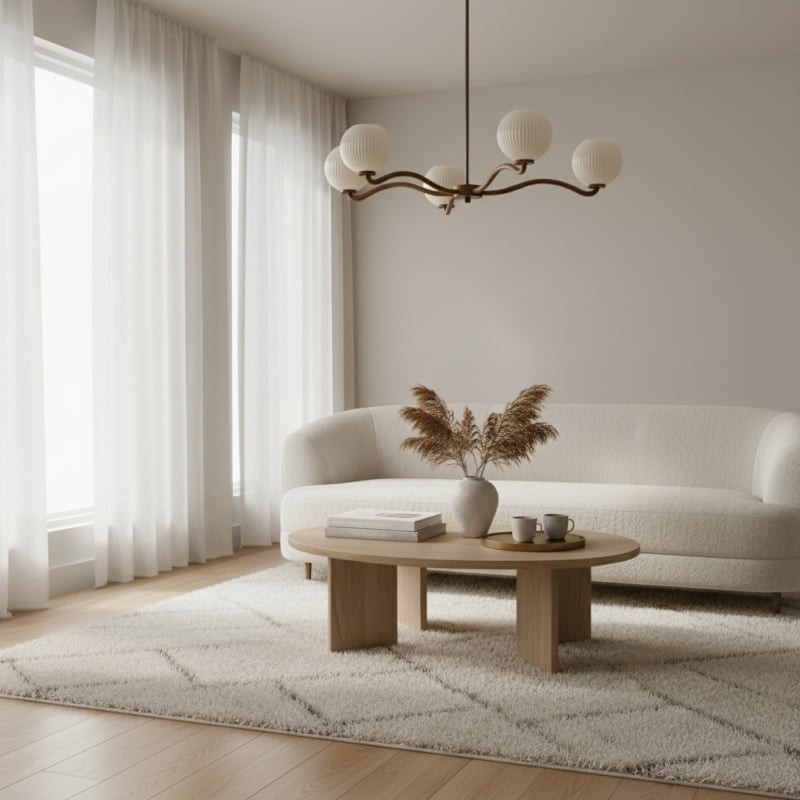 Shella Contemporary Five‑Globe Chandelier - Wood Metal Glass Pendant Lighting for Bedroom or Dining K1630