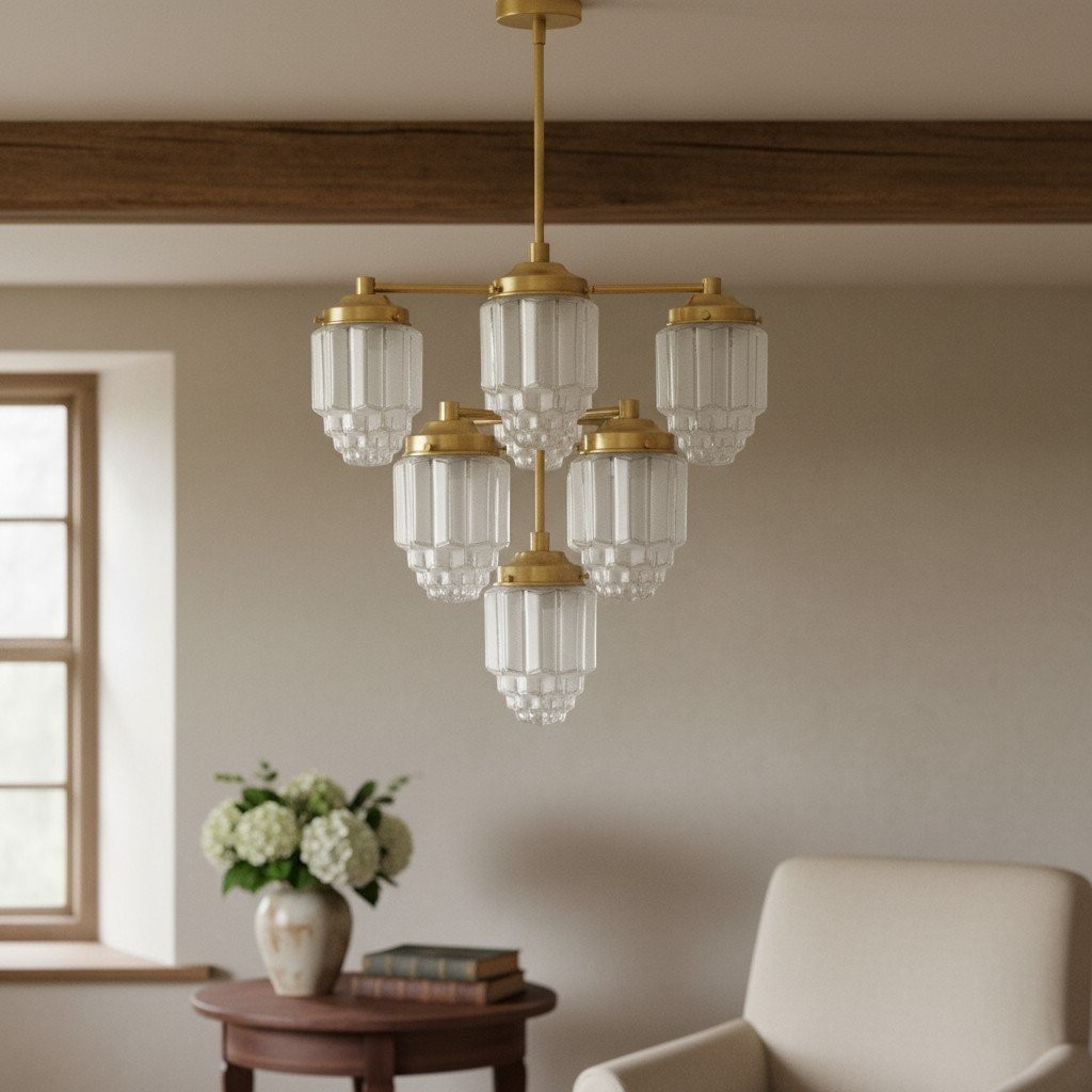 Tierlux Glass Textured Brass Chandelier – Timeless Lighting with Style K1500