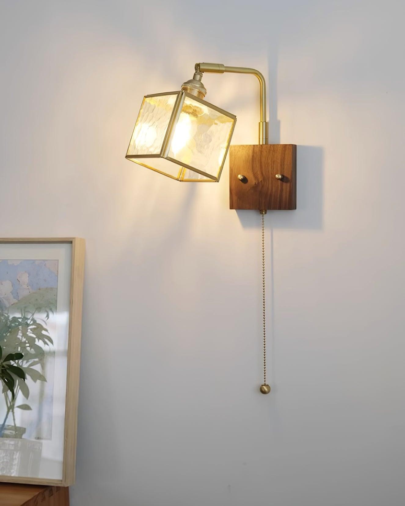 Square Glass Adjustable Wooden Wall Lamp K541