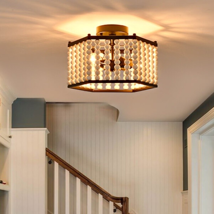 Rustic Hexagonal Wood Bead Ceiling Light K120
