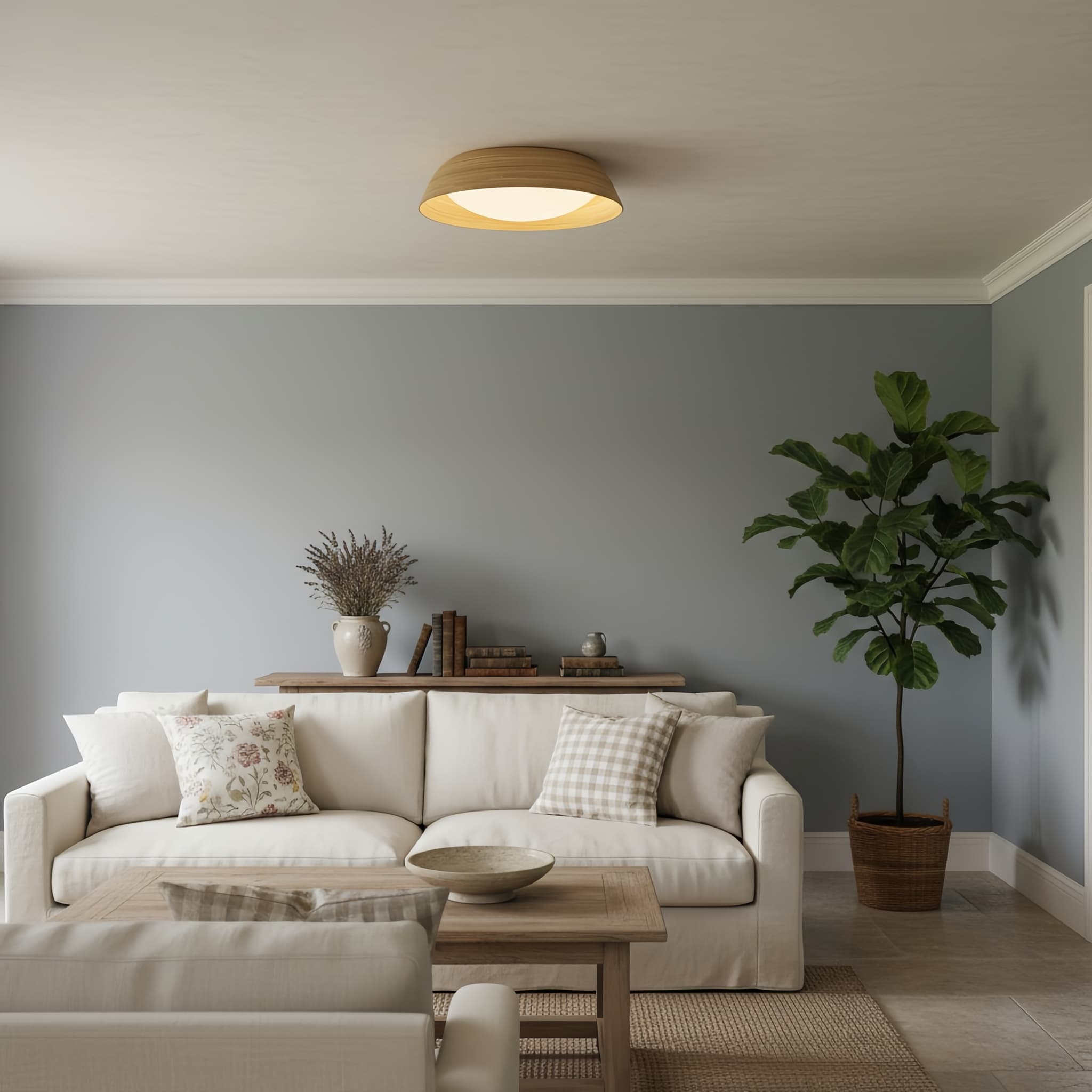Bambori Japandi Style Bamboo Textured Ceiling Lamp - Natural Accent Light for Living Room K2271