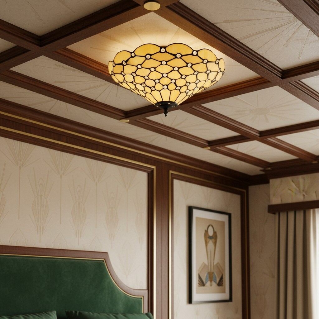 TF Pearl Handcrafted Tiffany Ceiling Light - Art Deco Stained Glass Light for Hallway or Living Room K1967