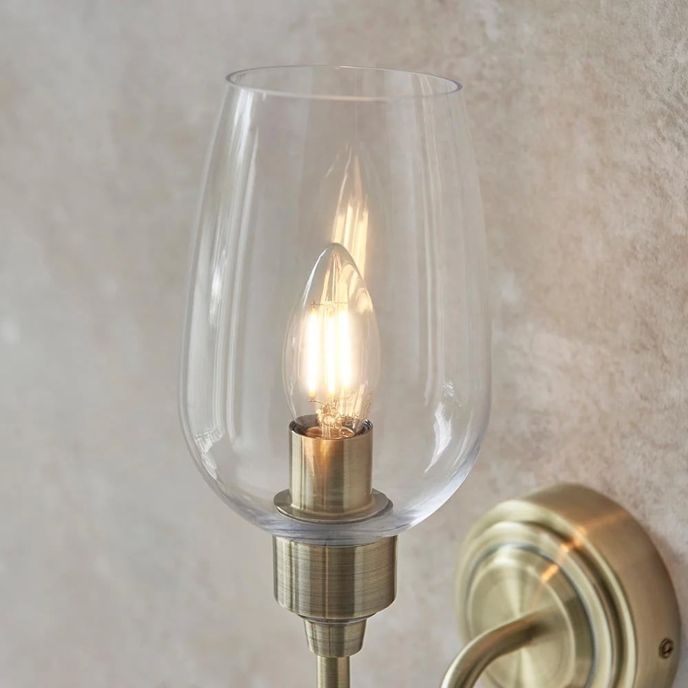 Clarione Art Deco Wall Light with Clear Glass Shade - Modern Metal Design for Hallways K1885