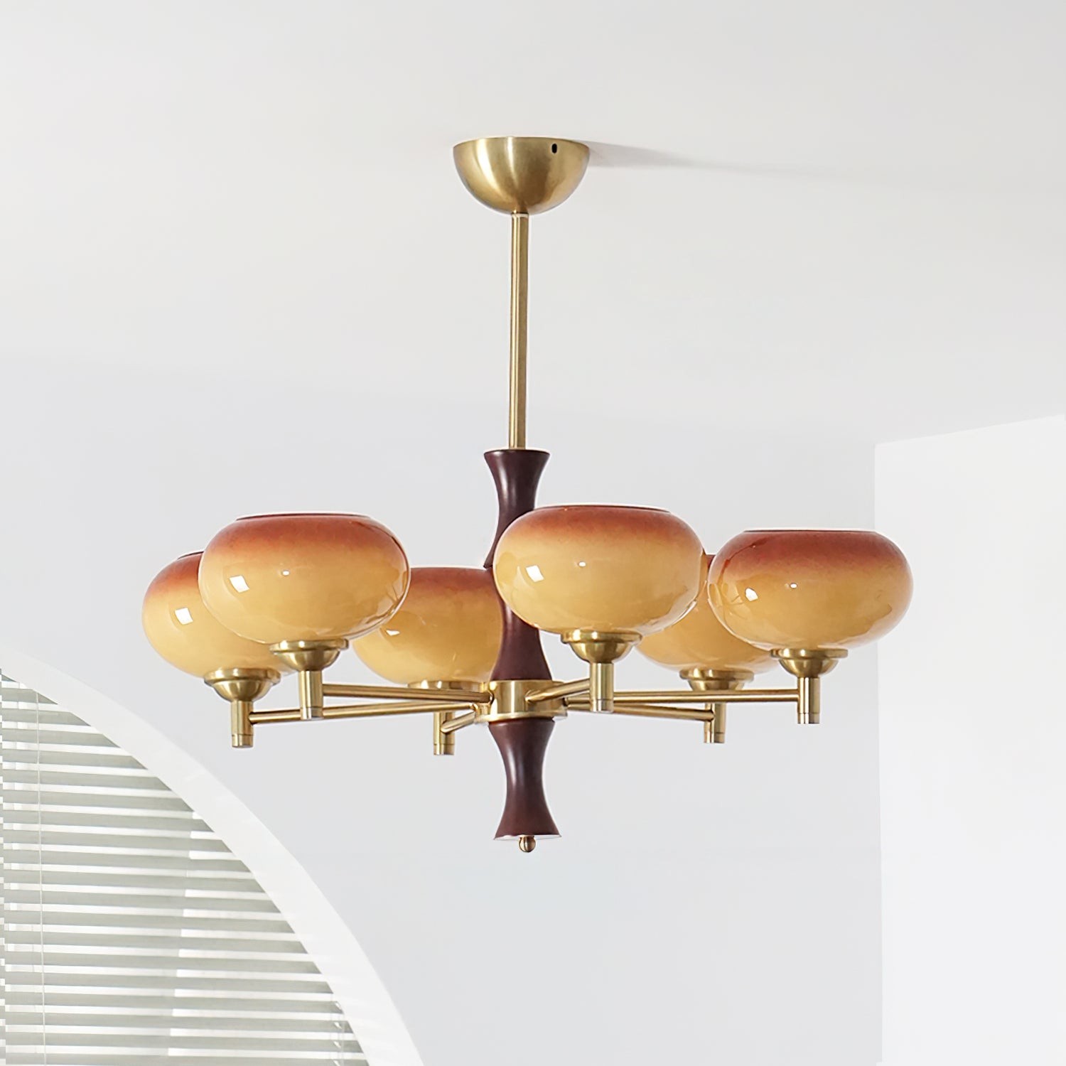 Vintage Mid Century Persimmon Glass Chandelier K757