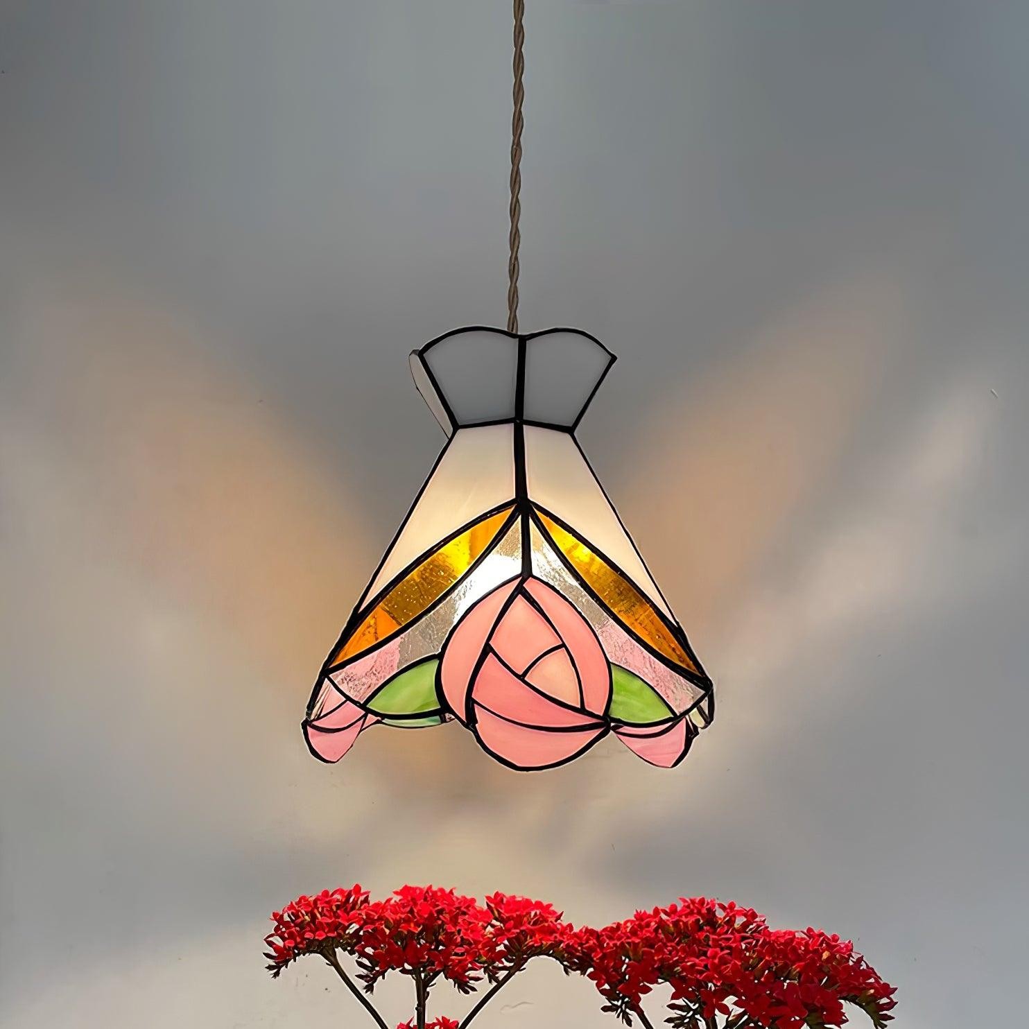 French Retro Rose Stained Glass Pendant Lamp K701