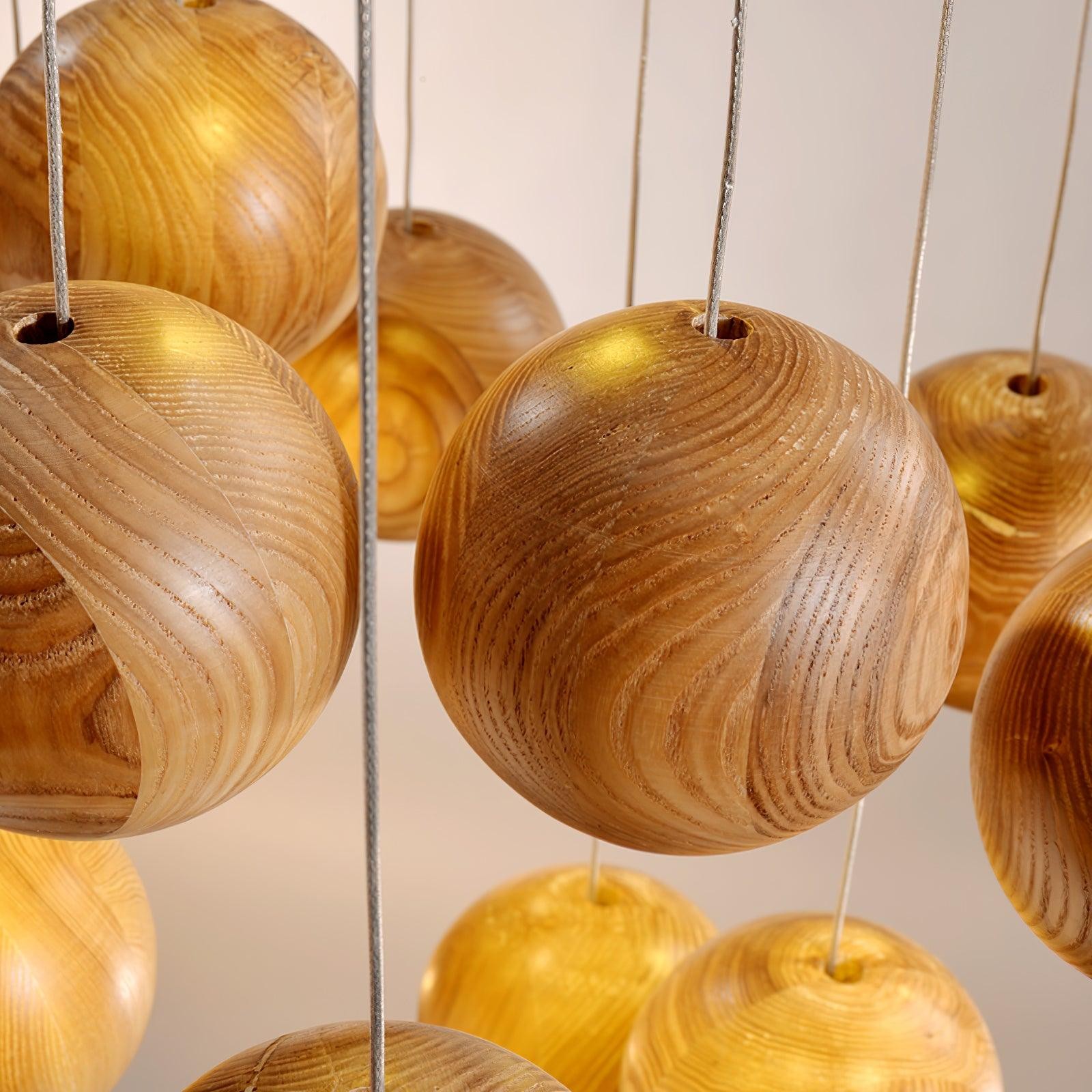 Wooden Orb Sphere Cluster Pendant Light K886