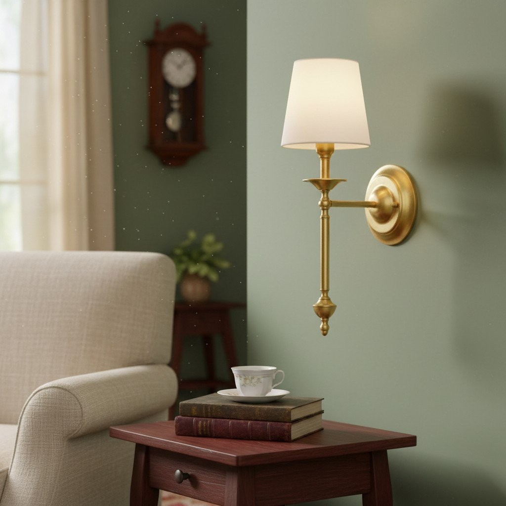 Arcuma Classic Fabric Shade Wall Lamp - Retro Copper Wall Sconce for Living Spaces K2069
