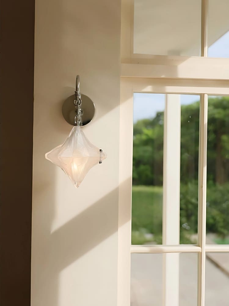 Art Deco Star Wall Sconce - Frosted Glass Light for Hallway - Astris Selene K1558