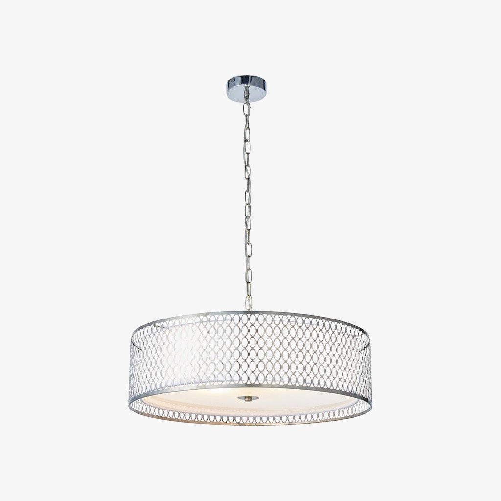 Liorin Geometric Pendant Lamp - Modern Fretwork Metal and Fabric Shade Pendant for Interiors K1873