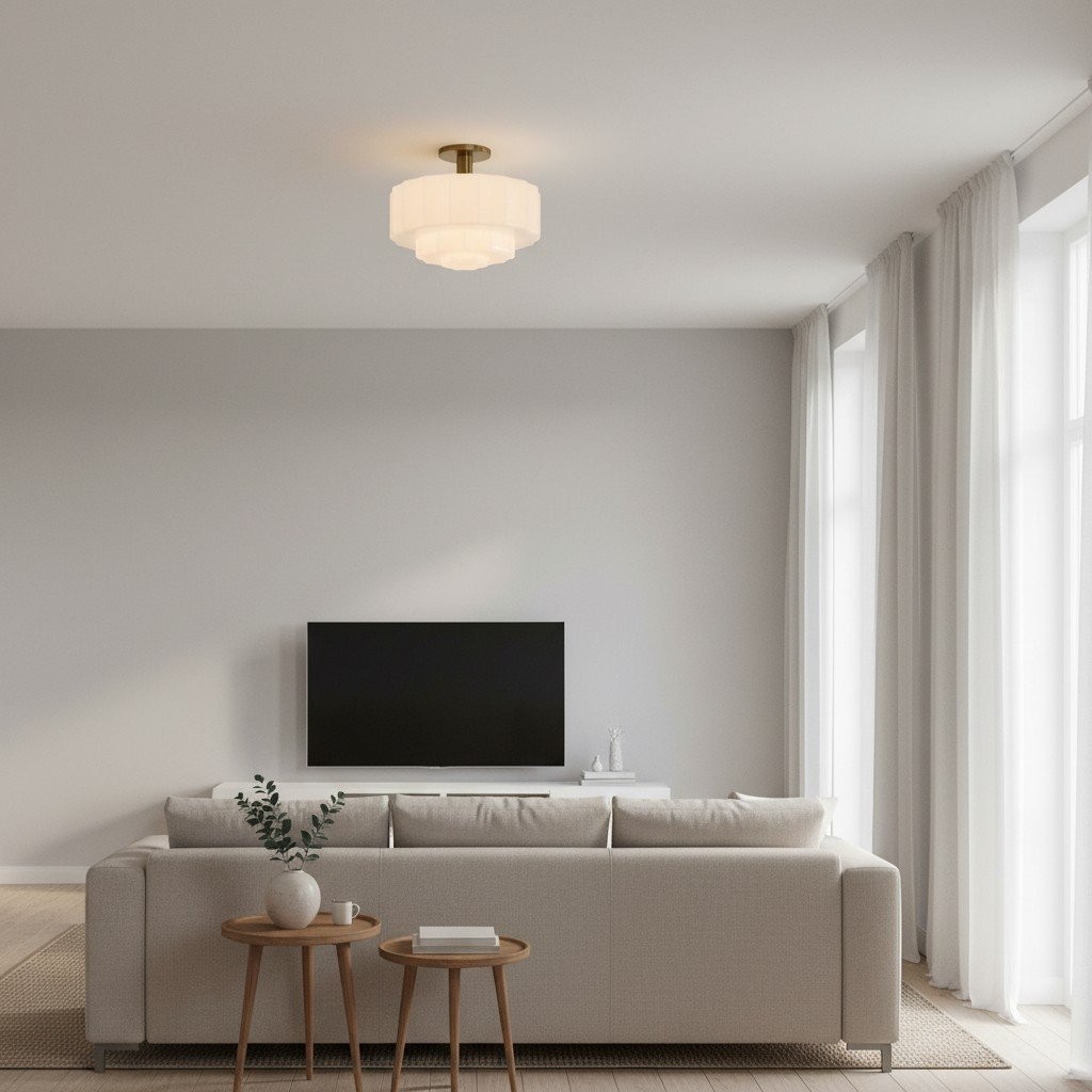 Vexrona Layered Glass Ceiling Light - Opal White Ceiling Lamp for Living Room K1712