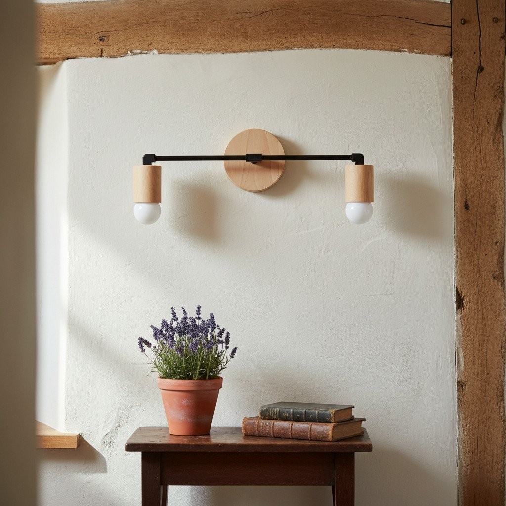 Mobilux Line Wood and Vanity Light - Bohemian Bathroom Lighting Fixture K1490