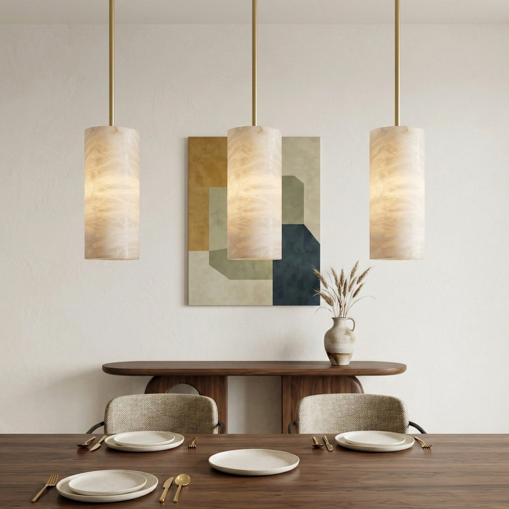 Alabresca Mid Century Alabaster Pendant Light - Multi Heads Hanging Lamp for Kitchen Island K2317