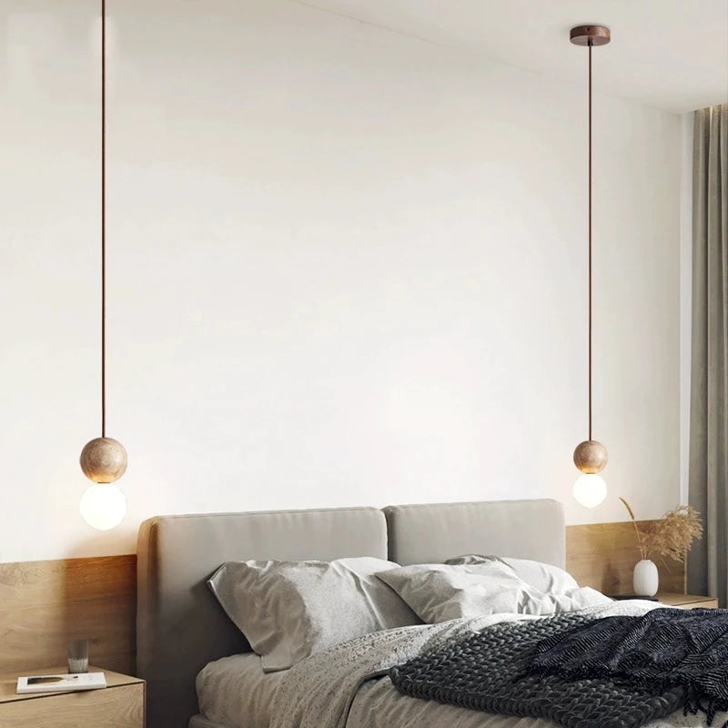 Travertine Stone Cream Retro Minimalist LED Pendant Light D913
