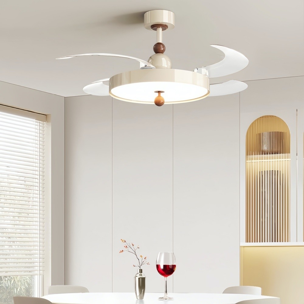 Modern Cream Invisible Ceiling Fan Light with Transparent Blades K1112
