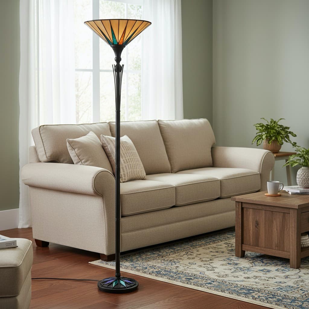 TF Dark Star Stained Glass Star Pattern Floor Lamp - Tiffany Style Uplighter for Living Rooms K1998
