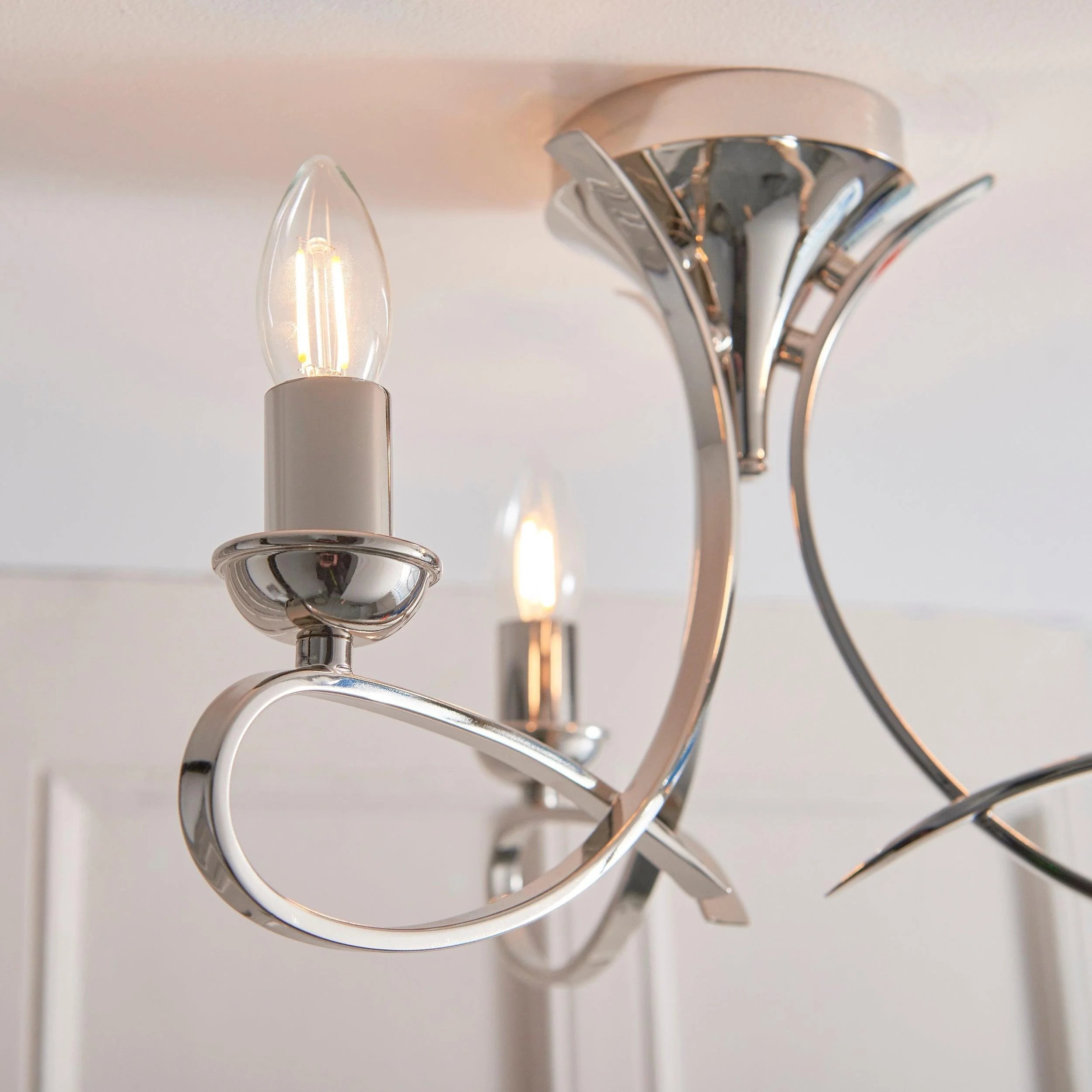 Foline 3-Light Ceiling Fixture with Sweeping Arms - Polished Nickel Semi-Flush for Dining K2000