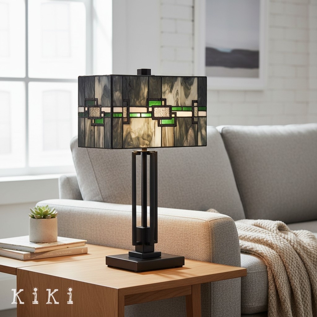 Culletto Stained Glass Table Lamp - Rectangular Geometric Table Lamp for Bedroom and Hallways K1968