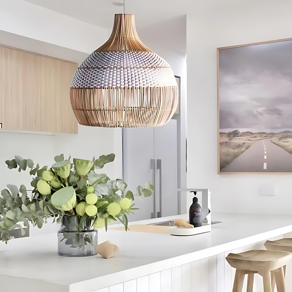 Breezy White Elegance Natural Rattan Pendant Light D842