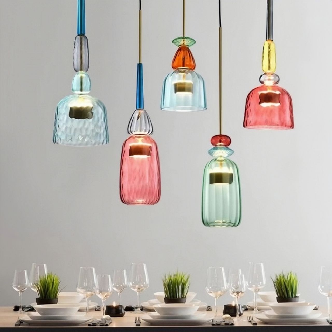 Nordic Macaron Flauti Ribbed Glass Pendant Light K126