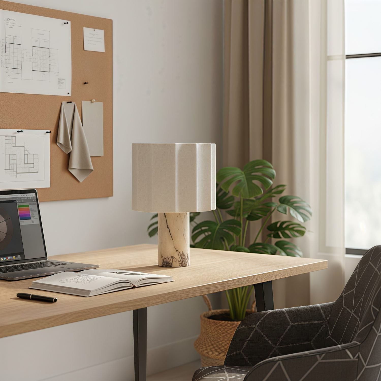 Cavilon Soft Ambient Table Lamp - Stylish Fan Shaped Shade with Marble Base K2053