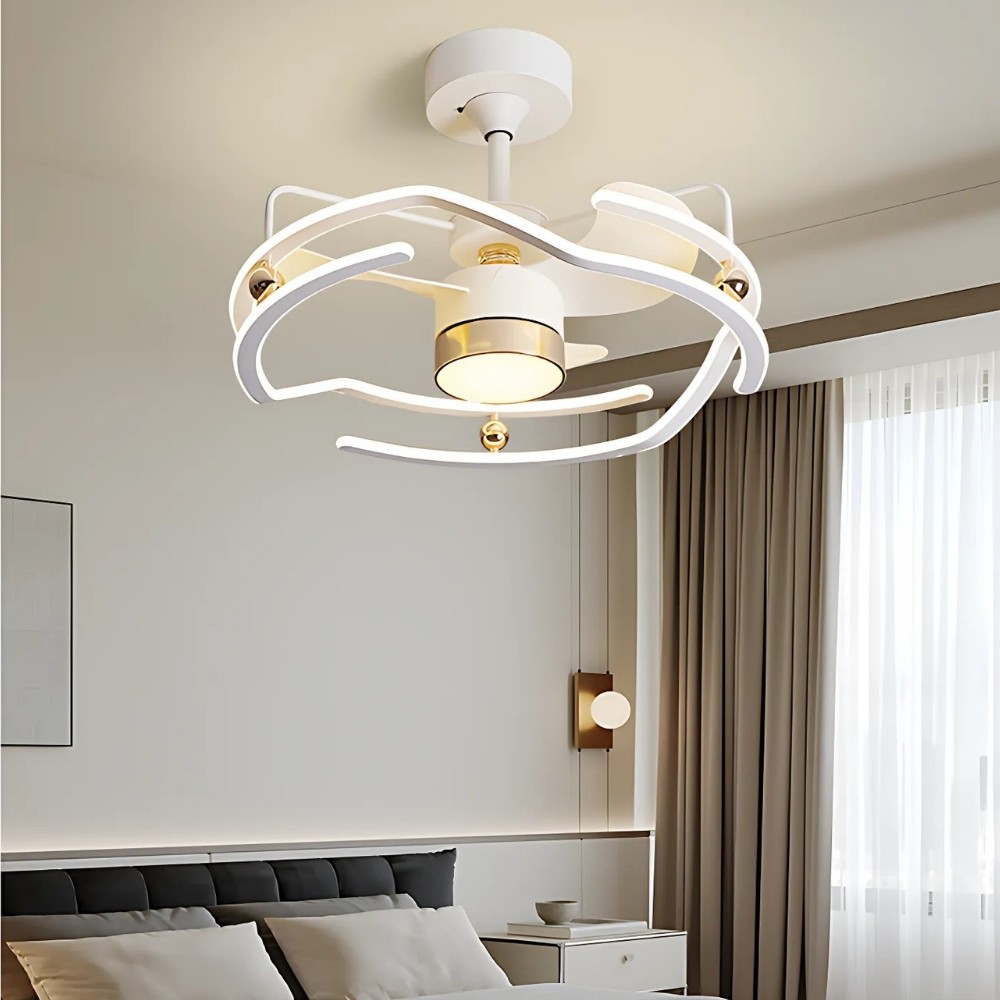 Modern White Led Ceiling Fan Light For Dining Room K1103
