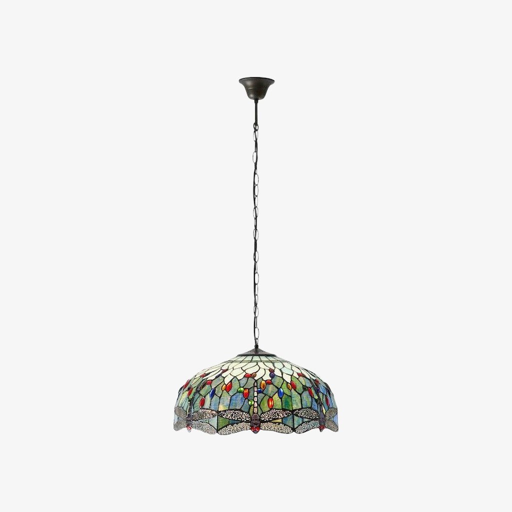 TF Dragonfly Tiffany Pendant Light - Art Nouveau Stained Glass Pendant for Living K1816