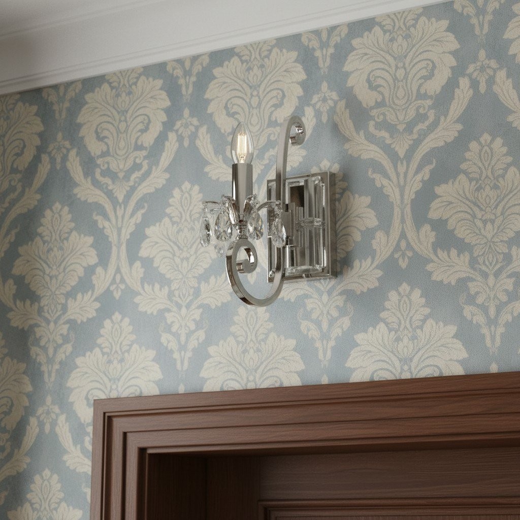 Talonis Crystal Accent Wall Light - Curved Chrome Arm Design for Living and Hallway Spaces K1953