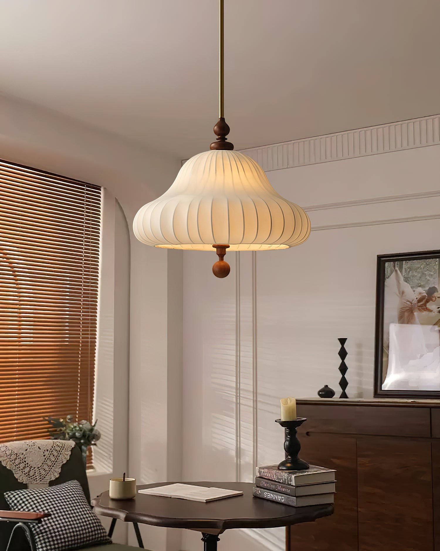 Modern Creative Retro Wabi-Sabi Style Fabric Wood Pendant Light K429