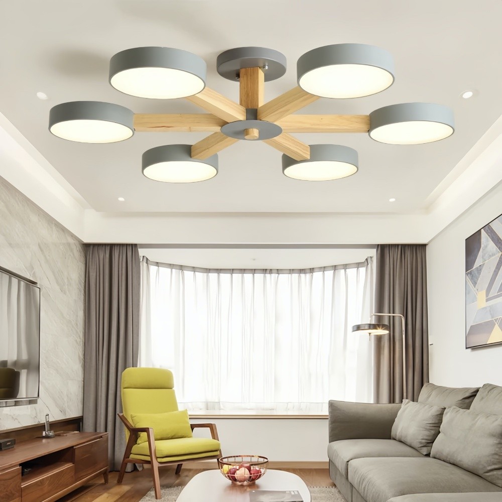 Multiple Round Wood Branched Ceiling Lamp K938
