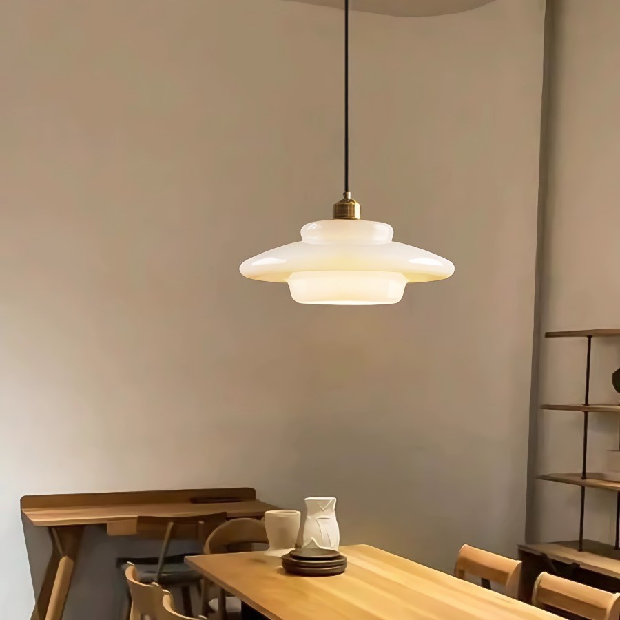 Retro Art Decor Milk Glass Pendant Light - Stylish Hanging Lamp for Dining Room K65