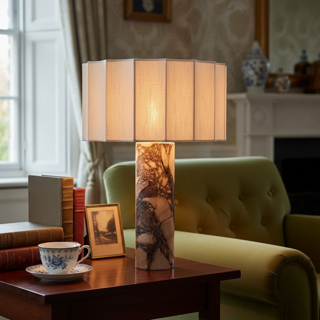 Cavilon Soft Ambient Table Lamp - Stylish Fan Shaped Shade with Marble Base K2053