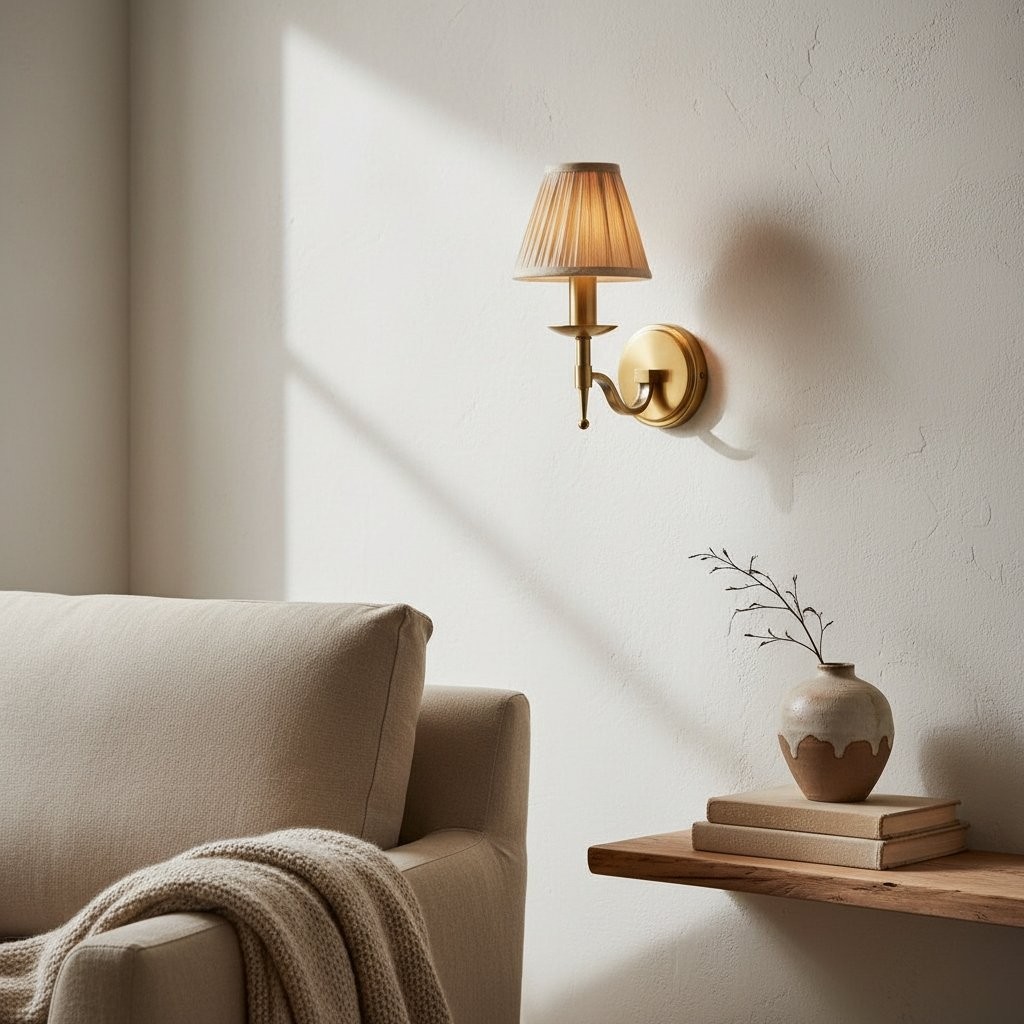 Tela Classic Curved Arm Brass Wall Sconce - Traditional Linen Sconce for Living Room or Hallway K1803