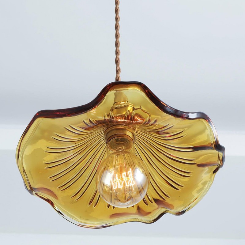 Retro Hibiscus Flower Glass Pendant Light K125