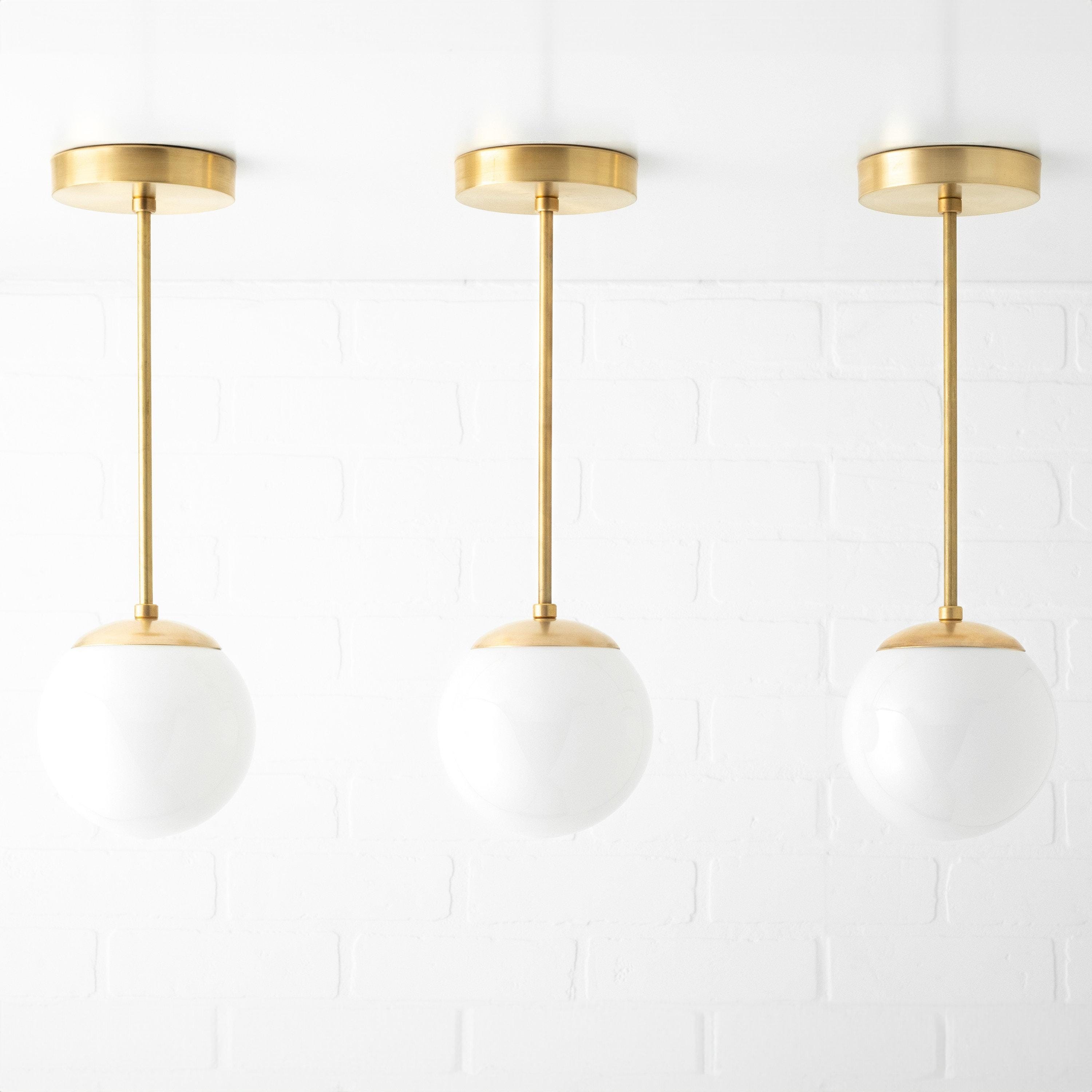 Glorica Glass White Globe Pendant Light - Mid Century Modern Glass Hanging Fixture K1450