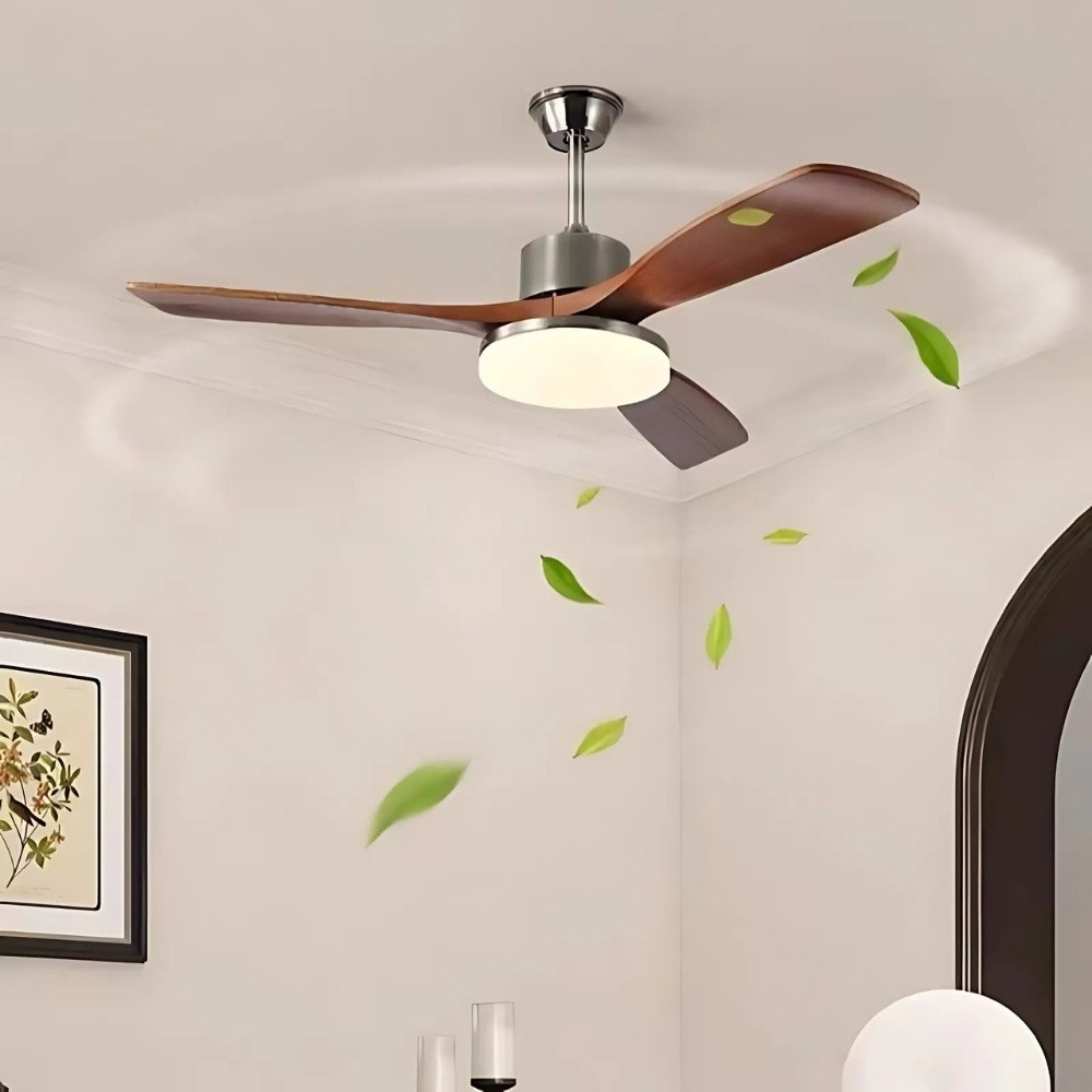 Retro Wooden Blades Ceiling Fan Light With Walnut Color Blades K1115