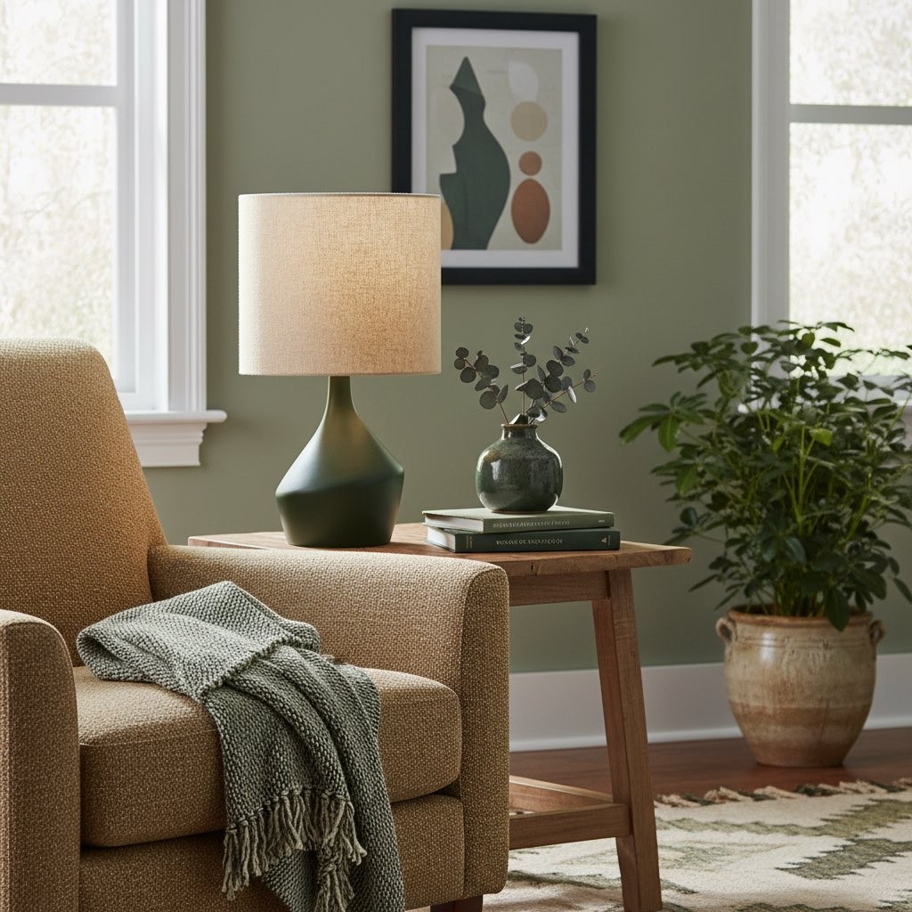 Lumo Modern Asymmetrical Ceramic Table Lamp - Cylinder Linen Shade for Living Room K2061