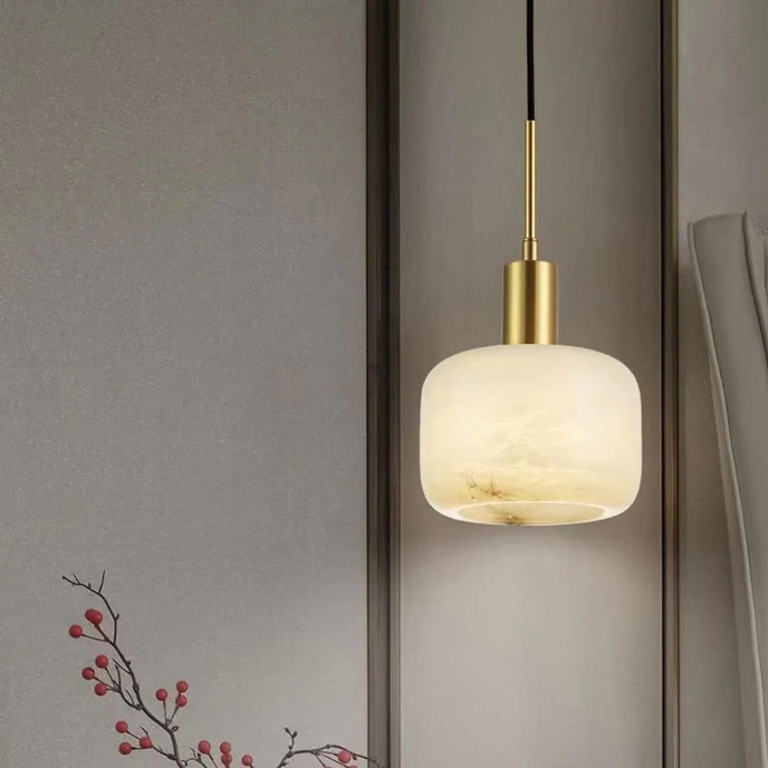 Velia Acorn Alabaster Minimalist Pendant Light D944