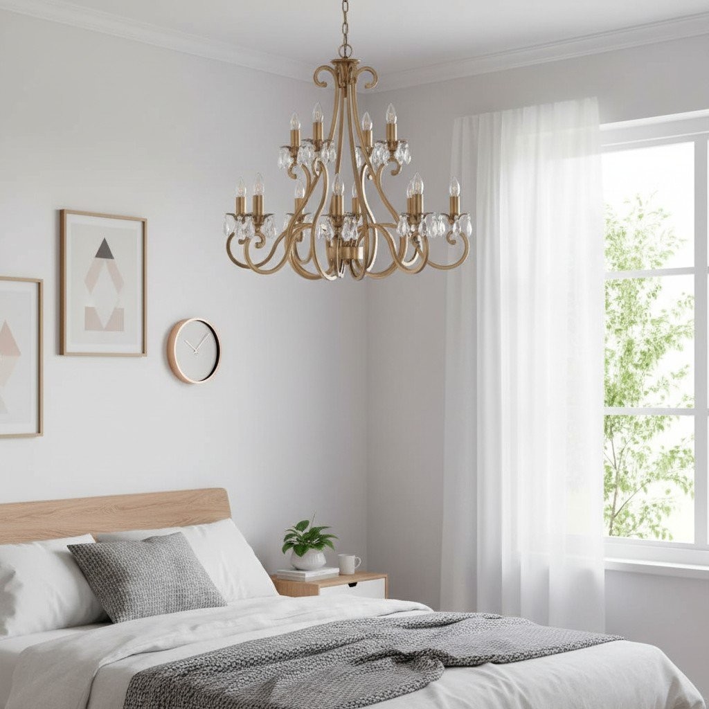 Talonis Crystal Chandelier - Traditional Candle-Style Brass and Nickel for Living Room and Dining Room K1930