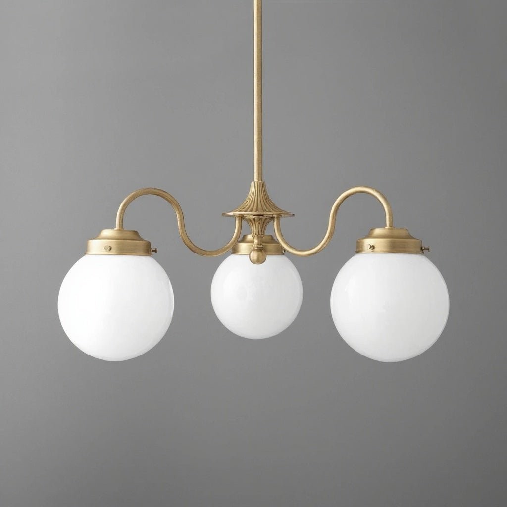 Glorica Glass Vintage Globe Chandelier - Brass 3-Light Frosted Glass Hanging Fixture K1496